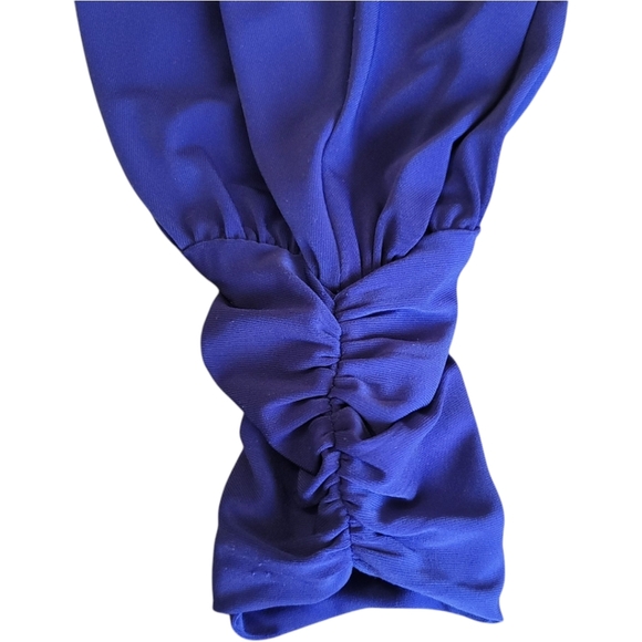 Lauren Ralph Lauren Evening Blue Long Sleeve Cold Shoulder Ruched Dress, 16 - Picture 7 of 12